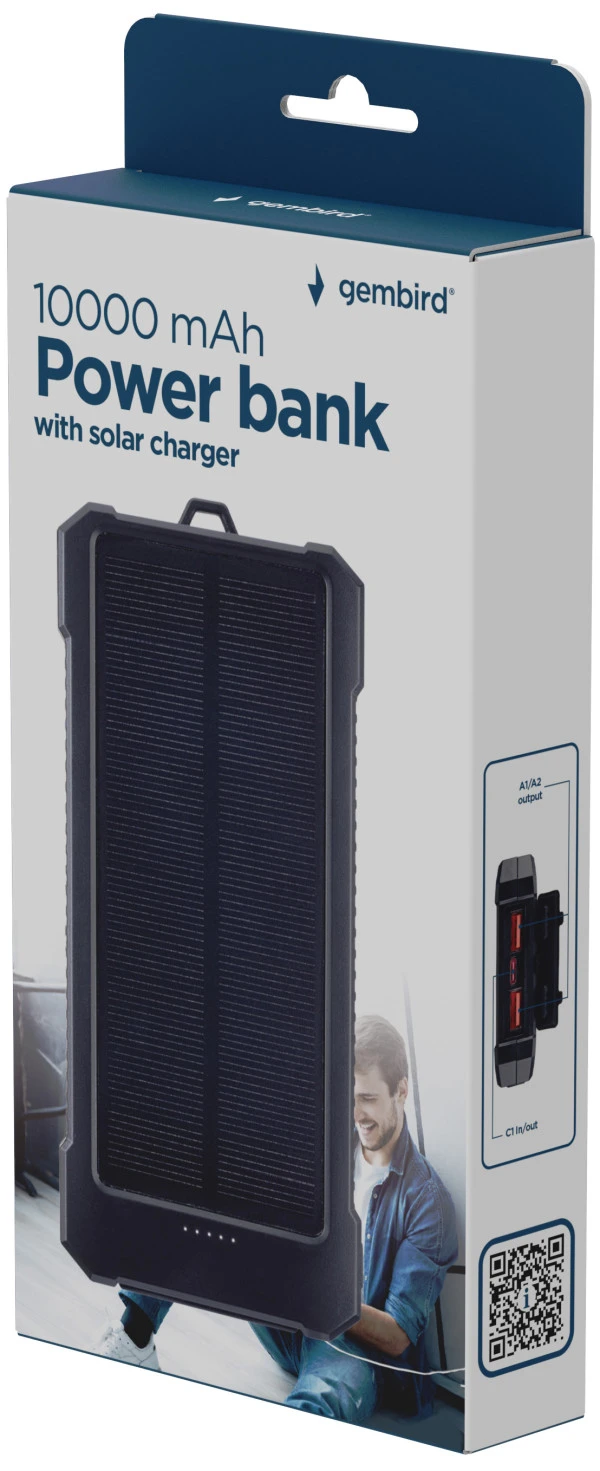PB10-SOLAR-1 Gembird solar power bank 10000mAh 2xUSB, Type-A, LED