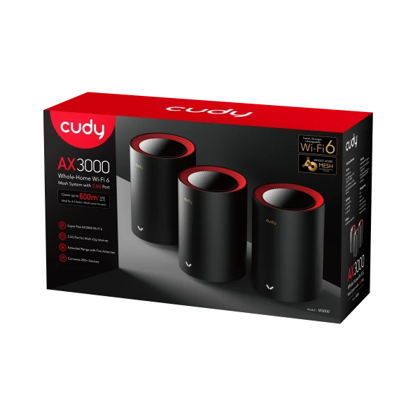 Cudy M3000 3-Pack AX3000 Dual Band 2.4Ghz+5Ghz WiFi6 MESH, 2.5G WAN+GE LAN, 5x Antena 128MB/2