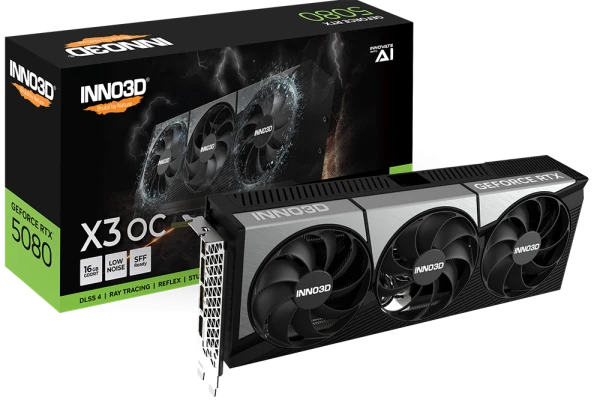 INNO3D NVIDIA GEFORCE RTX 5080 X3 OC 16GB GDDR7 256bit, 2460 MHz  30Gbps, 3x DP, 1x HDMI, 3 fan, 2,5 slot ( N50803-16D7X-17603930 ) 
