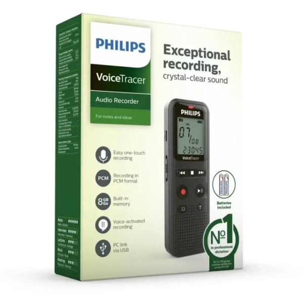 Diktafon Philips DVT1160 Mono8GBLCD2x AAA