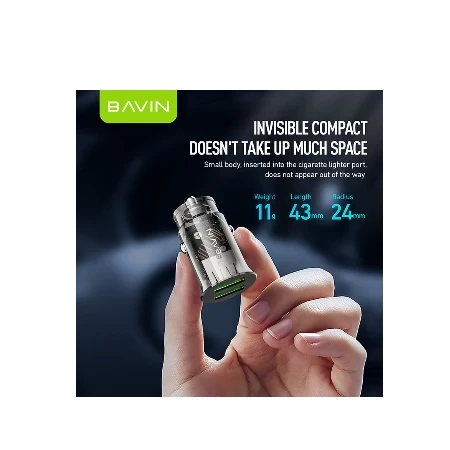 Bavin auto punjač 2.4A Dual 2xUSB-A + kabl type-A na type-C crna ( 90023 )