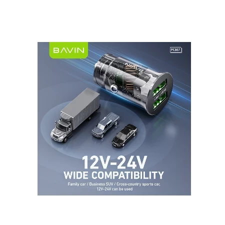 Bavin auto punjač 2.4A Dual 2xUSB-A + kabl type-A na type-C crna ( 90023 )