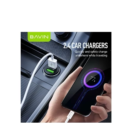 Bavin auto punjač 2.4A Dual 2xUSB-A + kabl type-A na type-C crna ( 90023 )