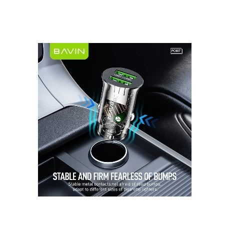 Bavin auto punjač 2.4A Dual 2xUSB-A + kabl type-A na type-C crna ( 90023 )