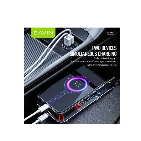 Bavin auto punjač 2.4A Dual 2xUSB-A + kabl type-A na type-C crna ( 90023 )