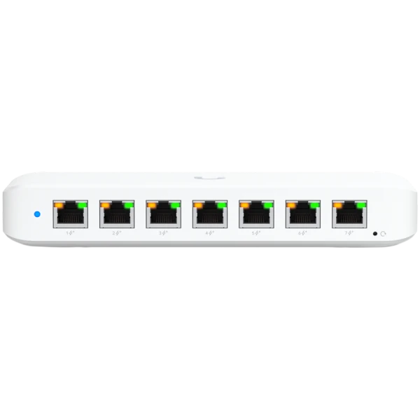 Ubiquiti USW-Ultra-210W-EU compact, Layer 2, 8-port GbE PoE switch with versatile mounting options, 7x GbE PoE+ output ports, GbE port with