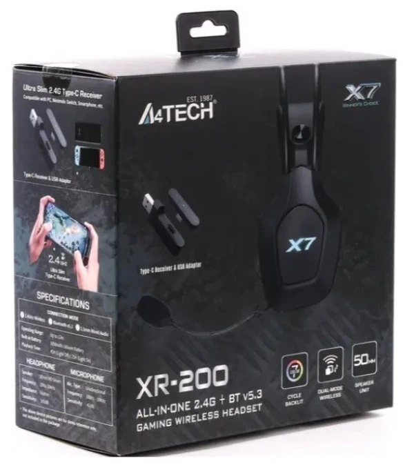 A4-XR-200 A4Tech X7 gejmerske slusalice sa mikrofonom, SURROUND, 50mm/16ohm, USB, LED,Bluetooth+2,4G
