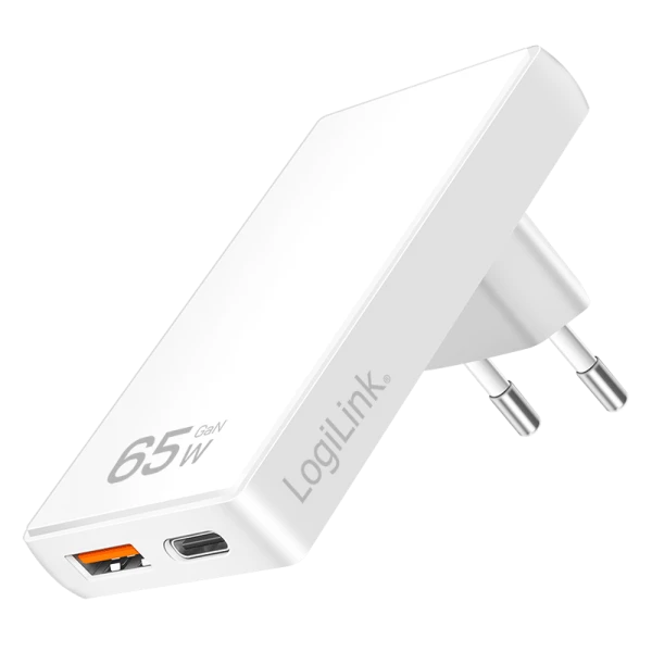 Logilink punjač USB AF, USB CF type C, PD 65W, slim, bela