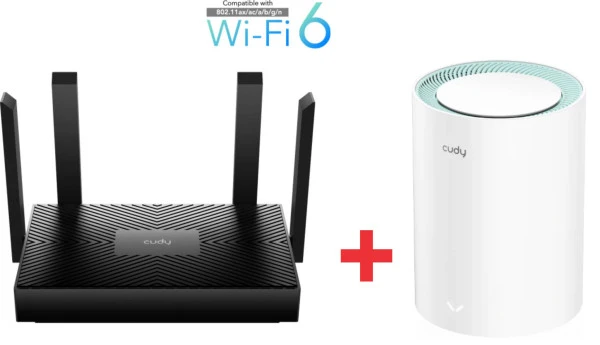Cudy SET WR1500 AX1500 Dual Band 2.4+5Ghz MESH  Ruter + M1500 1-pack AX1500 Dual Band MESH