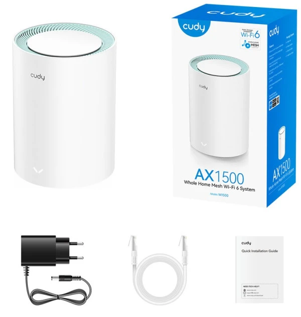 Cudy SET WR1500 AX1500 Dual Band 2.4+5Ghz MESH  Ruter + M1500 1-pack AX1500 Dual Band MESH