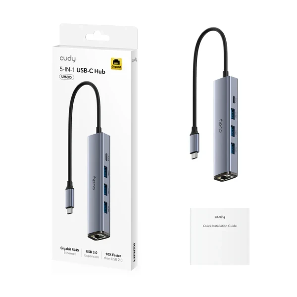 Adapter-konverter Cudy UH605 USB Tip C-3xUSB 3.0+RJ45
