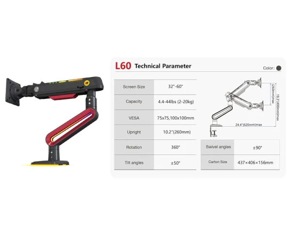 NORTH BAYOU L60 Gaming stoni nosač za monitor mat crni 