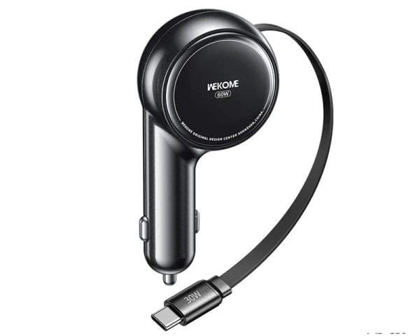 WEKOME WP-C50 Punjač za Auto sa flat Kablom na uvlčenje 3.1 tip C 60W, crni 