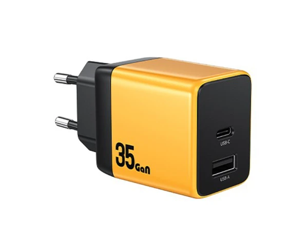 WEKOME WP-U36 Superbrzi Strujni GaN punjač, 2-porta USB (3.0 i 3.1 tip C) 35W, žuti 