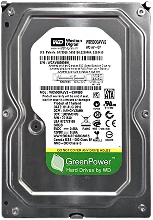 HDD 3.5 * 500GB WD5000AVVS WD AV-GP GREEN 5400RPM 8MB SATA (1199)