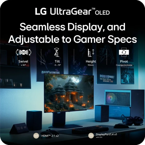 31.5 '' UltraGear GX8 OLED 4K UHD 3840x2160@165Hz Gaming,16:9,1500000:1,275cd/m2,0.03ms,178o/178o,HDR 400,FreeSync Premium Pro,G-SYNC,2 HDMI