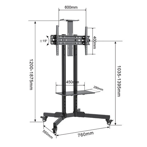 Xstand 32/75 podni pokretni nosac za TV/VESA 600x400/maxTILT od+15-15/do 45kg/gornja polica 