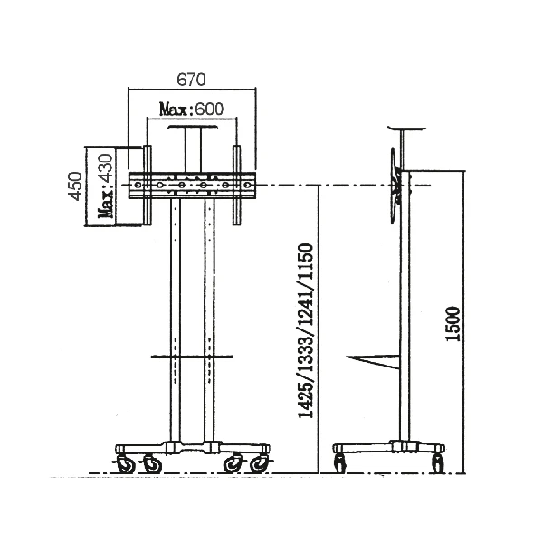 Xstand 32/75 podni pokretni nosac za TV/VESA 600x400/maxTILT od+15-15/do 45kg/gornja polica 