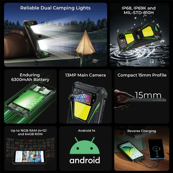 Oukitel G5 Rugged Smartphone 4G/4GB+64GB/6300mAh/13MP+2MP/5MP/NFC/Android14 