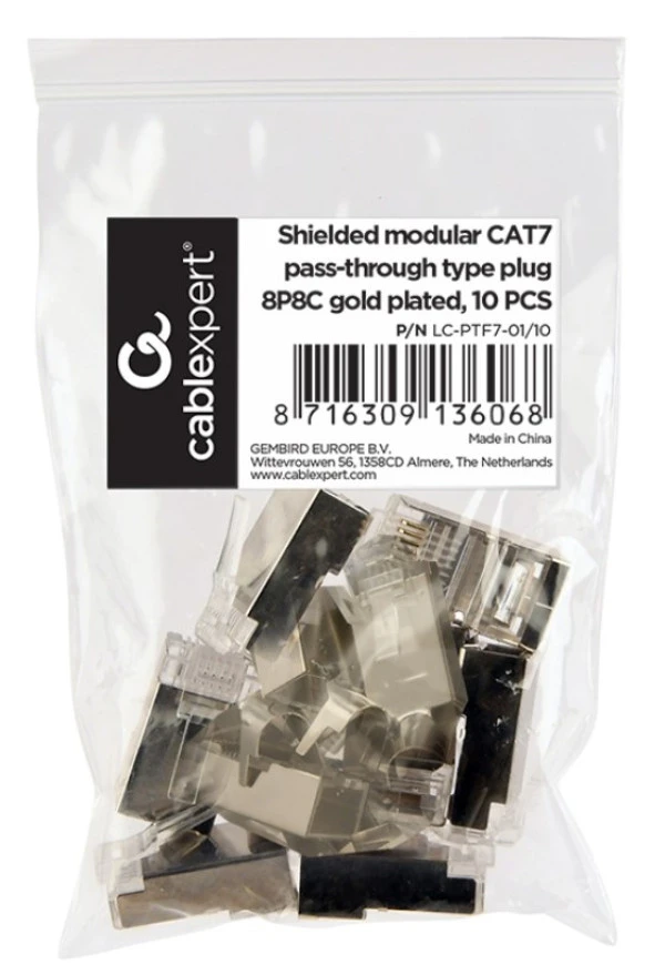 LC-PTF7-01/10 Gembird Zasticeni modularni CAT7 prolazni utikac 15u pozlacen, FTP, SFTP, 10 kom.