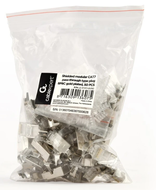 LC-PTF7-01/50 Gembird Zasticeni modularni CAT7 prolazni utikac 15u pozlacen, FTP, SFTP, 50 kom.