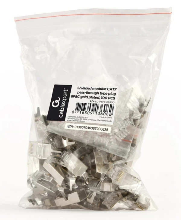LC-PTF7-01/100 Gembird Zasticeni modularni CAT7 prolazni utikac 15u pozlacen, FTP, SFTP, 100 kom.