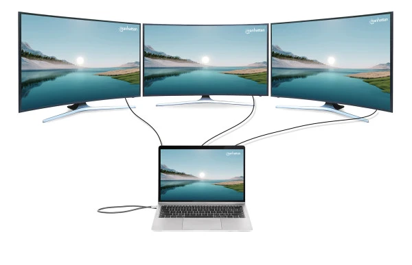 Docking station Manhattan 12in1 USB-C 100W-2xHDMIDPGLAN3xUSBUSB-C 190305