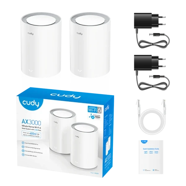 Whole Home Wi-Fi 6 Mesh System 2.5G Solution Cudy M3000 AX 3000 Dual Band(2-Pack)