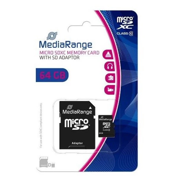 Micro SD Mediarange Germany  64GB SDXC C10 MR955 + adapter