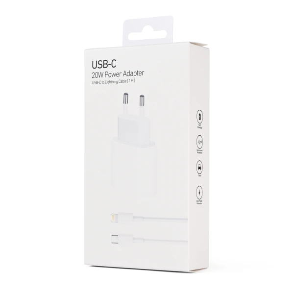 Kucni punjac PD Fast charger 20W za iPhone 11-14 sa PD lightning kablom CE beli