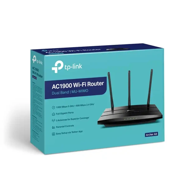 Wireless Router TP-Link Archer A8 MU-MIMO Wi-Fi 5 AC19003x ext antena1WAN4LAN