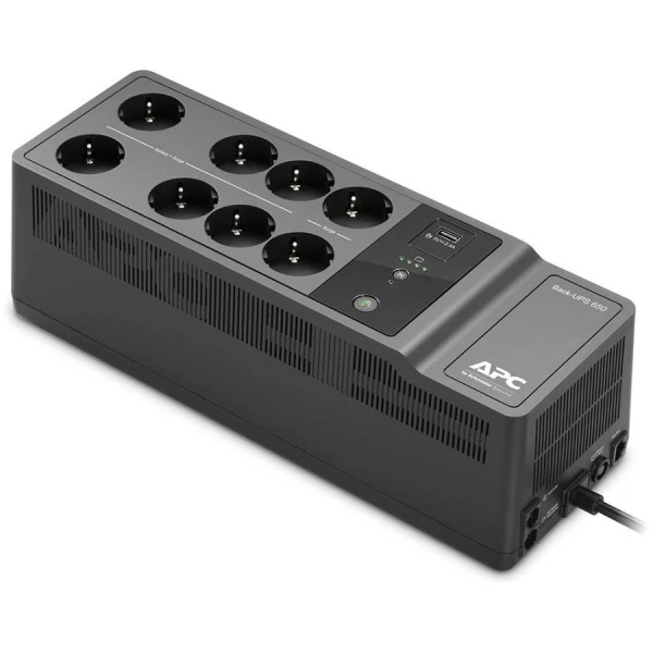 APC Back-UPS 650VA400W, 230V, 1 USB charging port, (8) Schuko CEE 7,  RJ45 phonefaxmodemDSL, RJ45 network line - 10100 base-T Ethernet, Top