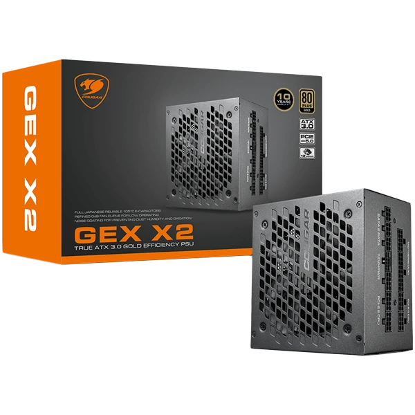 COUGAR GEXX2 1000 PSU,80 plus Gold, 1000W, Fully Modular, PCI-E 5.0 support ( CGR GEX X2 1000 ) 