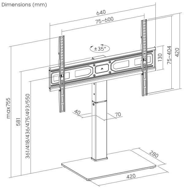 TVS-D75S-01 Gembird stoni TV stalak, VESA 37-75, crne boje