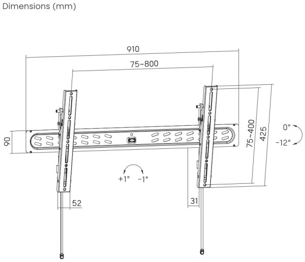 WM-95T-PRO-01 Gembird TV nosac, PRO  tilt VESA max 80x40cm, 43-95 max.50kg