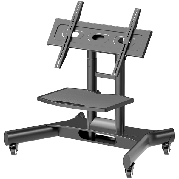 ONKRON Tilting Mobile TV Stand for 32 - 70 Inch LCD LED OLED TV Screens & Touch Panels Rolling TV Cart on Wheels with Shelf, Black ( TS1350