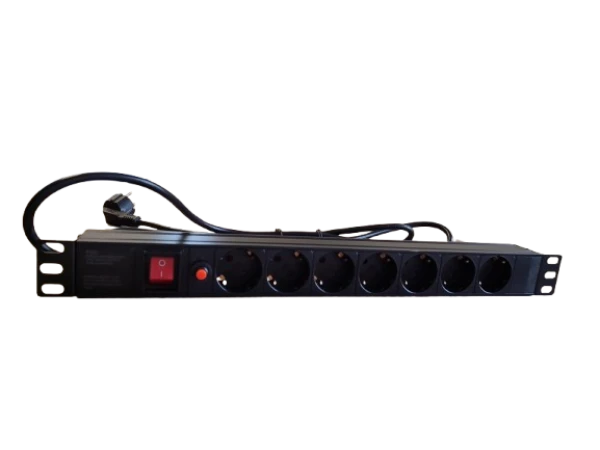 Razvodni PDU za rack sa 7 utičnih mesta1U aluminijum, 2m kabl