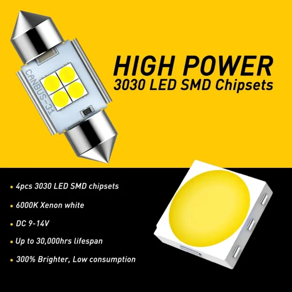 AUXITO LED festoon 31mm sijalice 6000K 8W CANBUS SJ-U4-31MM-W2