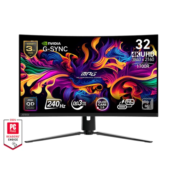 MSI 32 inča MPG 321CURX QD-OLED, 4K UHD 3840x2160 QD OLED 240 Hz G-Sync zakrivljeni gaming monitor 
