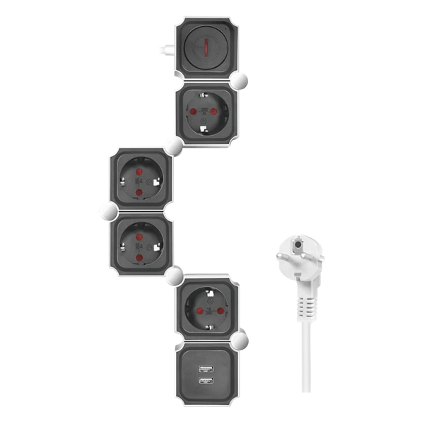 Logilink fleksibilni produžni kabl 4 mesta, 2 USB, 1.5m