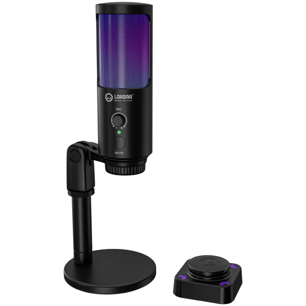 LORGAR SMP40, RGB Microphone with external mute button and metal stand, Black ( LRG-SMP40-BK ) 