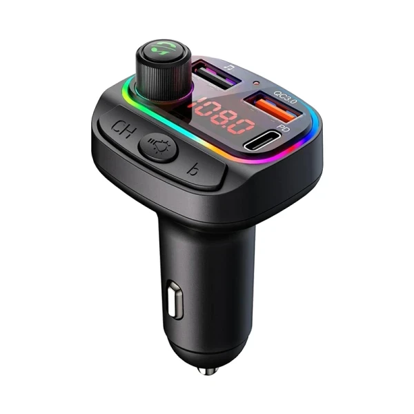 FM Transmiter i punjač Kettz Paya Bluetooth 2xUSB QC3.1 Type-C LED