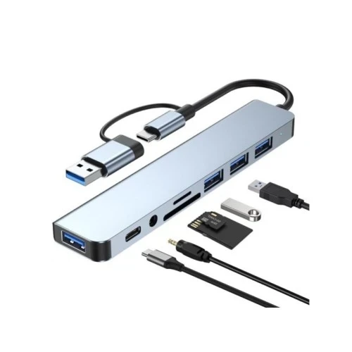 USB HUB USB3.0+TIP C na 4x USB 3.0+TIP C+SD micro sd+autio metal