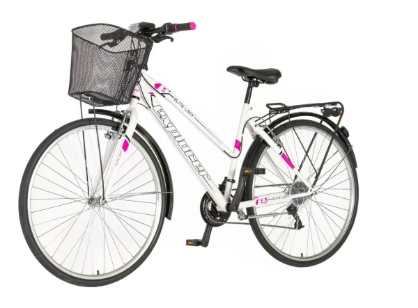 Bicikla city Explorer lady 28 V-BRAKE 18 brzina sa korpom belo roza