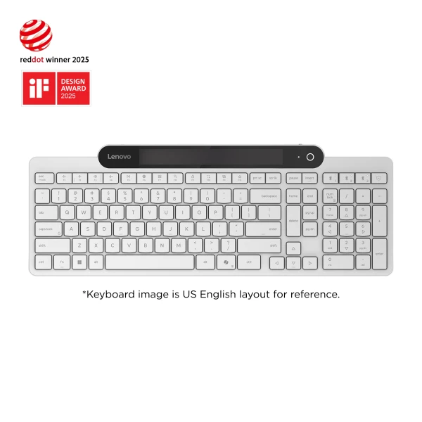 Lenovo 800 Self-Charging Bluetooth Keyboard  White US GREEK 103P Self-Charging by Ambient Light Bluetooth 5.1 USB-C ( GY41R69591 ) 
