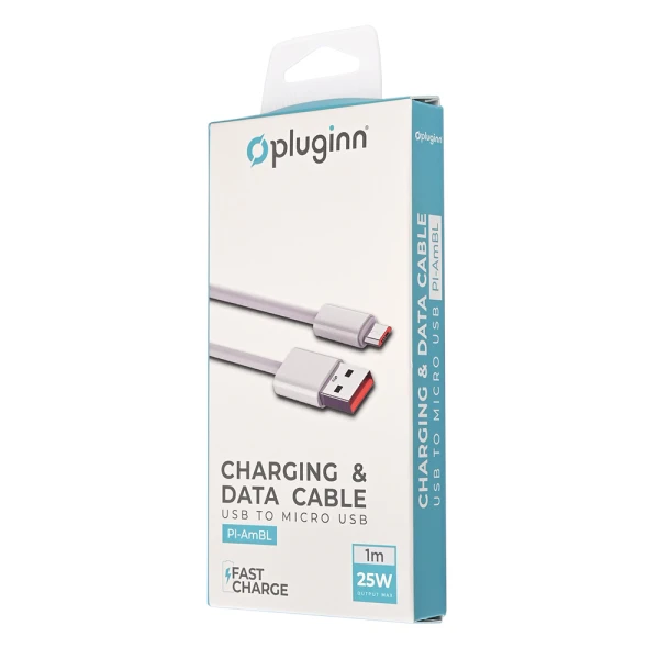 Data kabl Pluginn fast 25W USB na micro USB beli 1m