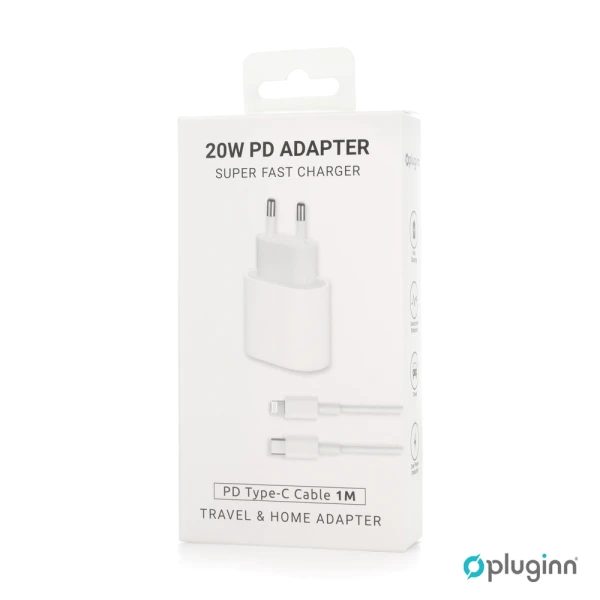 Kucni Punjac Pluginn AJ-20 A2347 EMC3621 PD Fast 20W za iPhone 11-14 sa PD lightning kablom CE beli