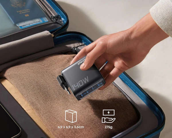 ANKER 140W zidni punjač 4-porta (3x USB-C, 1x USB-A) sa USB-C MM pletenim kablom, tamno sivi 