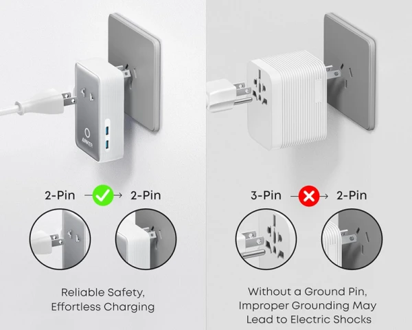 ANKER Nano 20W putni zidni punjač 5-portova (2x USB-A, 2x USB-C, utičnica EU na US, UK, AU i EU), beli 