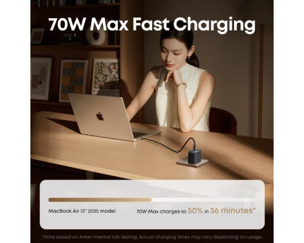 ANKER Prime 70W GaN zidni brzi punjač, 3-porta (2x USB-C i 1x USB-A) crni 